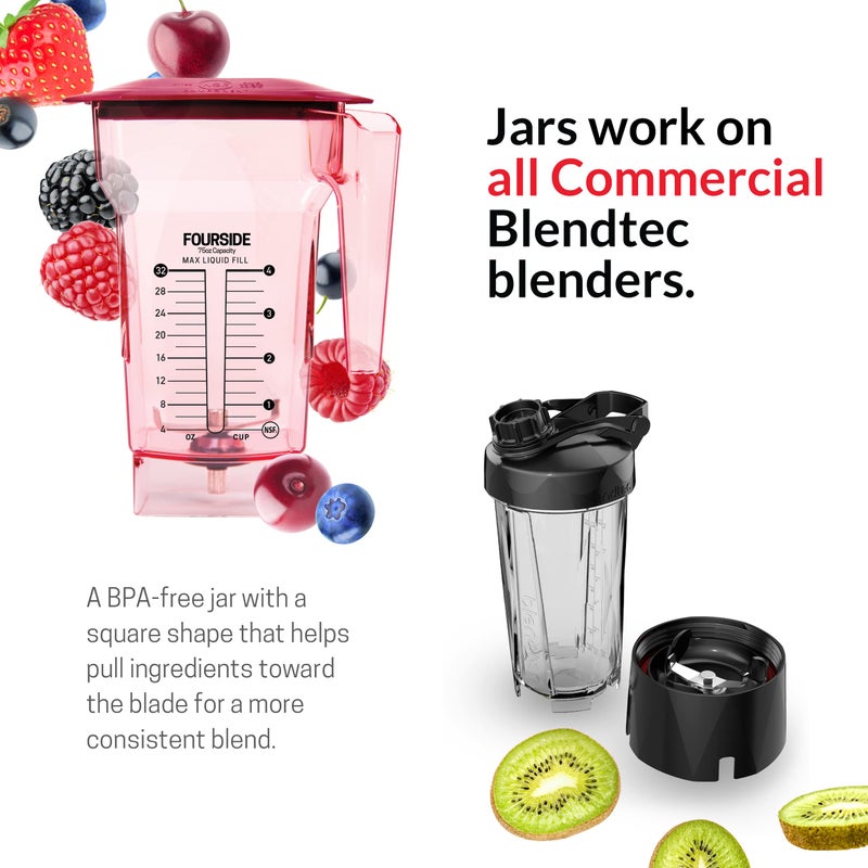 Blendtec 75 oz FourSide Commercial Jar - Four-Sided Replacement Blender Jar - Compatible with Most Blendtec Blenders - 32 oz Blending Capacity - Red - Image 3
